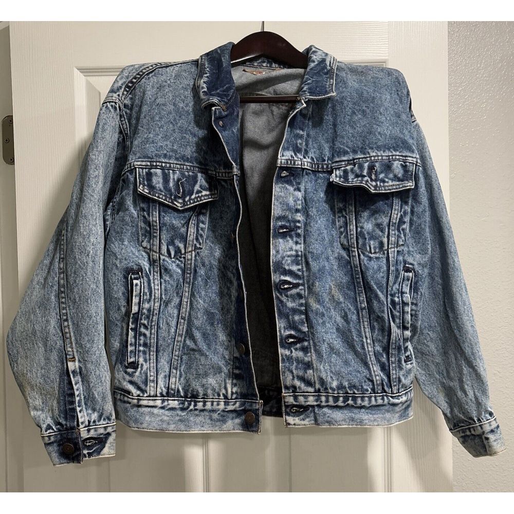 Vintage 80s Levis Denim Jean Acid Distressed Trucker Jacket USA 75068 0219 Sz Sm - Picture 1 of 16